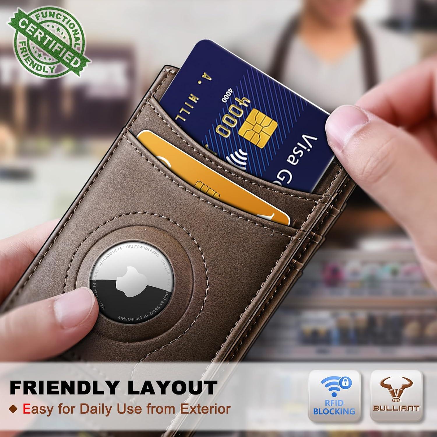 image:imageBULLIANT Men Airtag WalletSlim Wallet Money Clip Card Holder Magnetic Closure 12 Cards in Front Pocket RFID BlockingCoffee6270