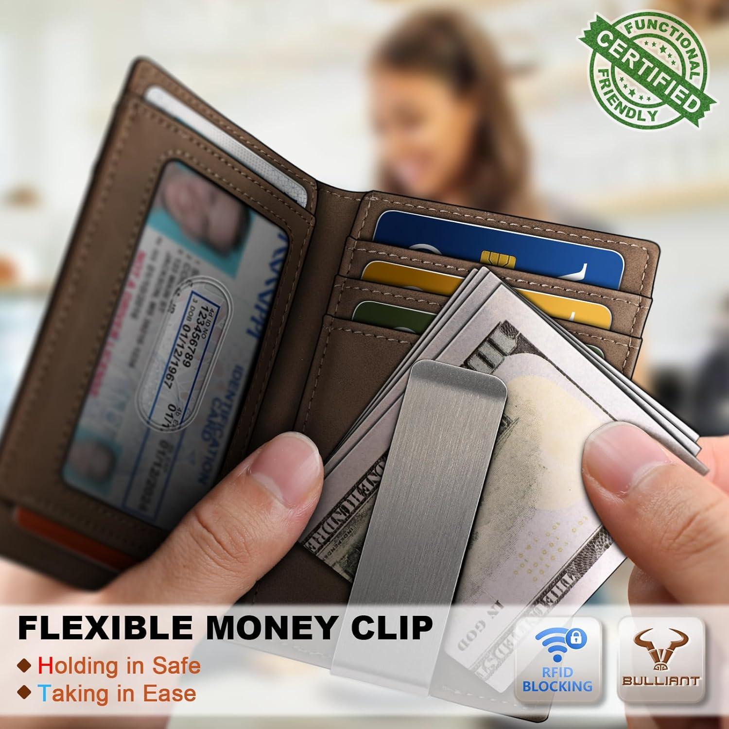 image:imageBULLIANT Men Airtag WalletSlim Wallet Money Clip Card Holder Magnetic Closure 12 Cards in Front Pocket RFID BlockingCoffee6270