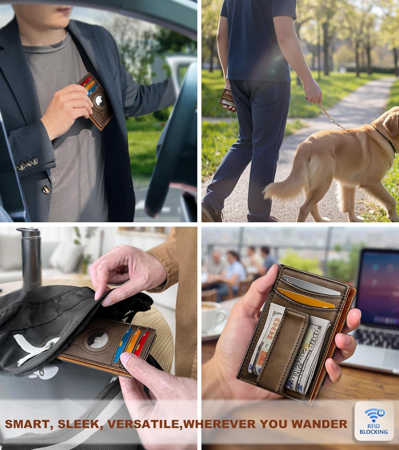 image:imageBULLIANT Men Airtag WalletSlim Wallet Money Clip Card Holder Magnetic Closure 12 Cards in Front Pocket RFID BlockingCoffee7759