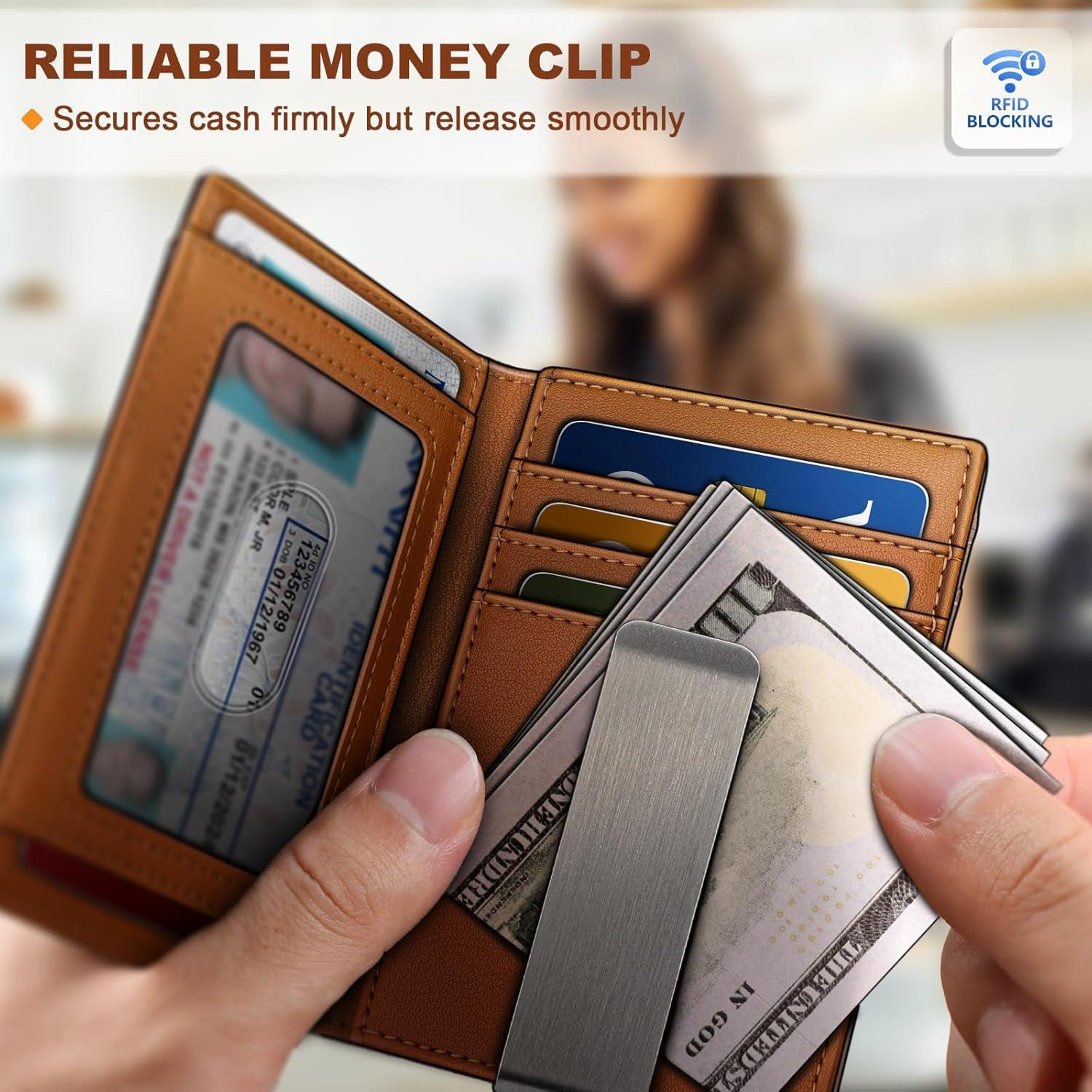 image:imageBULLIANT Men Airtag WalletSlim Wallet Money Clip Card Holder Magnetic Closure 12 Cards in Front Pocket RFID BlockingCoffee8158