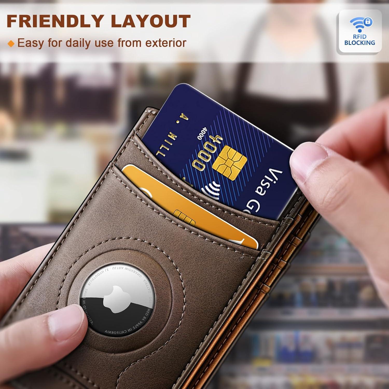image:imageBULLIANT Men Airtag WalletSlim Wallet Money Clip Card Holder Magnetic Closure 12 Cards in Front Pocket RFID BlockingCoffee8158