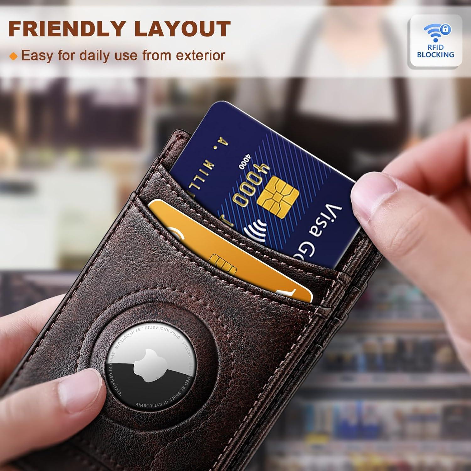 image:imageBULLIANT Men Airtag WalletSlim Wallet Money Clip Card Holder Magnetic Closure 12 Cards in Front Pocket RFID BlockingForest Brown6268