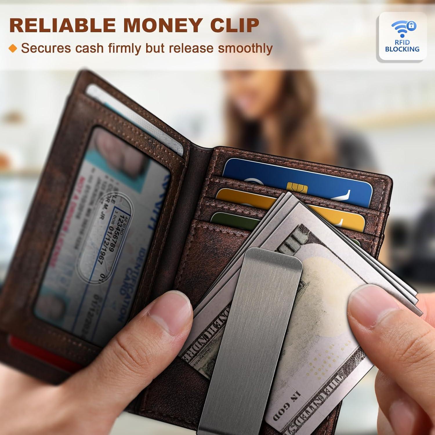 image:imageBULLIANT Men Airtag WalletSlim Wallet Money Clip Card Holder Magnetic Closure 12 Cards in Front Pocket RFID BlockingForest Brown6268