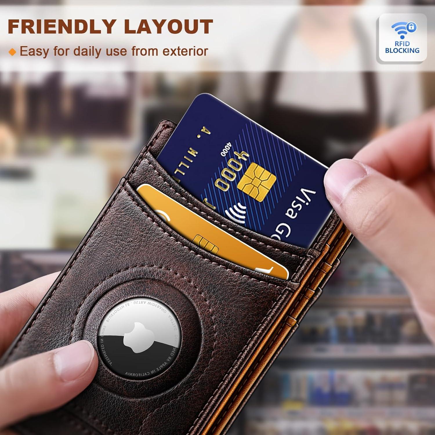image:imageBULLIANT Men Airtag WalletSlim Wallet Money Clip Card Holder Magnetic Closure 12 Cards in Front Pocket RFID BlockingForest Brown8157