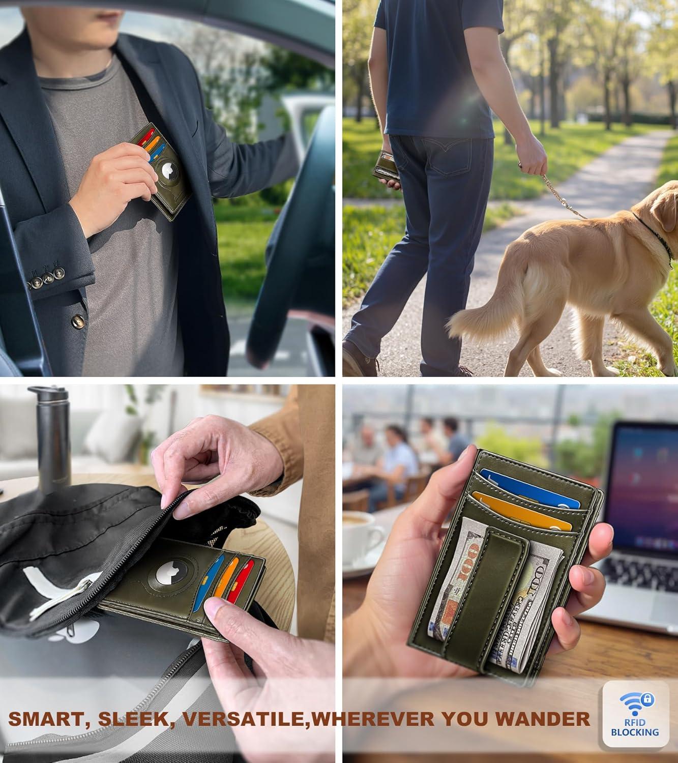 image:imageBULLIANT Men Airtag WalletSlim Wallet Money Clip Card Holder Magnetic Closure 12 Cards in Front Pocket RFID BlockingOlive7801
