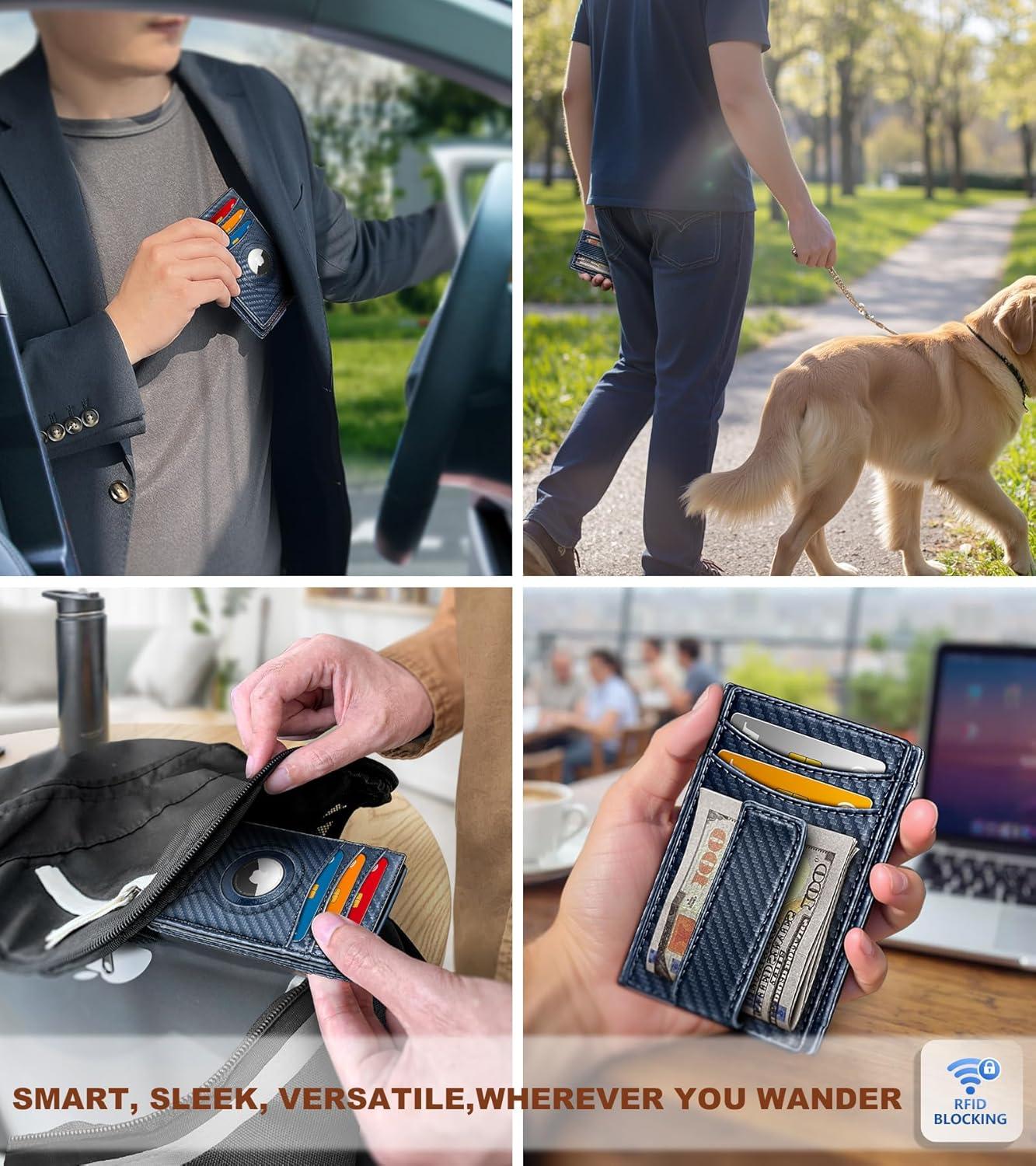 image:imageBULLIANT Men Airtag WalletSlim Wallet Money Clip Card Holder Magnetic Closure 12 Cards in Front Pocket RFID BlockingPurplish Blue7799