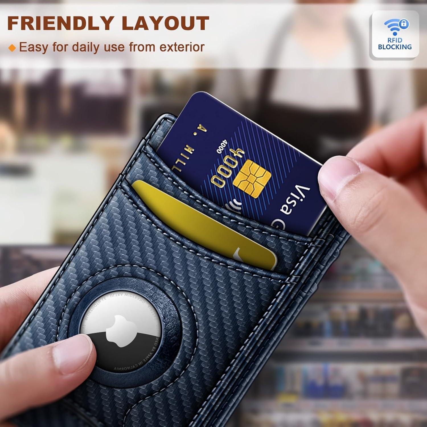 image:imageBULLIANT Men Airtag WalletSlim Wallet Money Clip Card Holder Magnetic Closure 12 Cards in Front Pocket RFID BlockingPurplish Blue8154