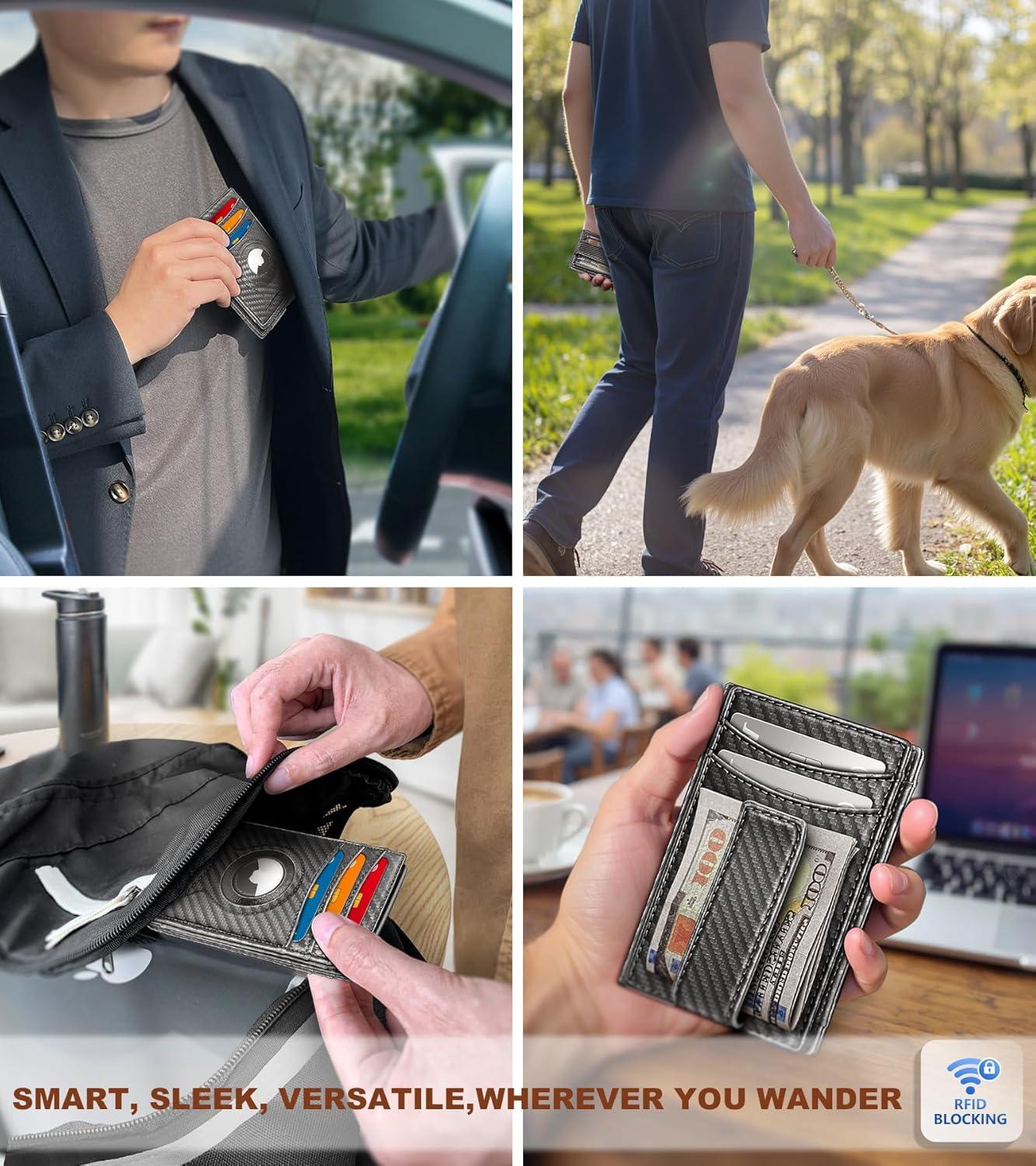 image:imageBULLIANT Men Airtag WalletSlim Wallet Money Clip Card Holder Magnetic Closure 12 Cards in Front Pocket RFID BlockingSacred Grey7800