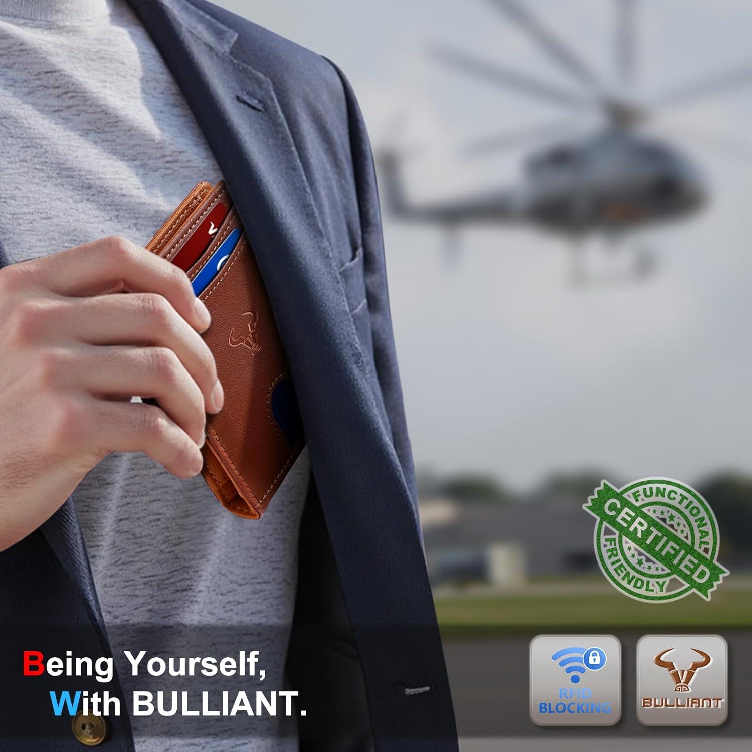 image:imageBULLIANT Men Airtag WalletSlim Wallet RFID Blocken for Gift Men 11CardsSeamless Apple Airtag CompatibleBrick Brown7871