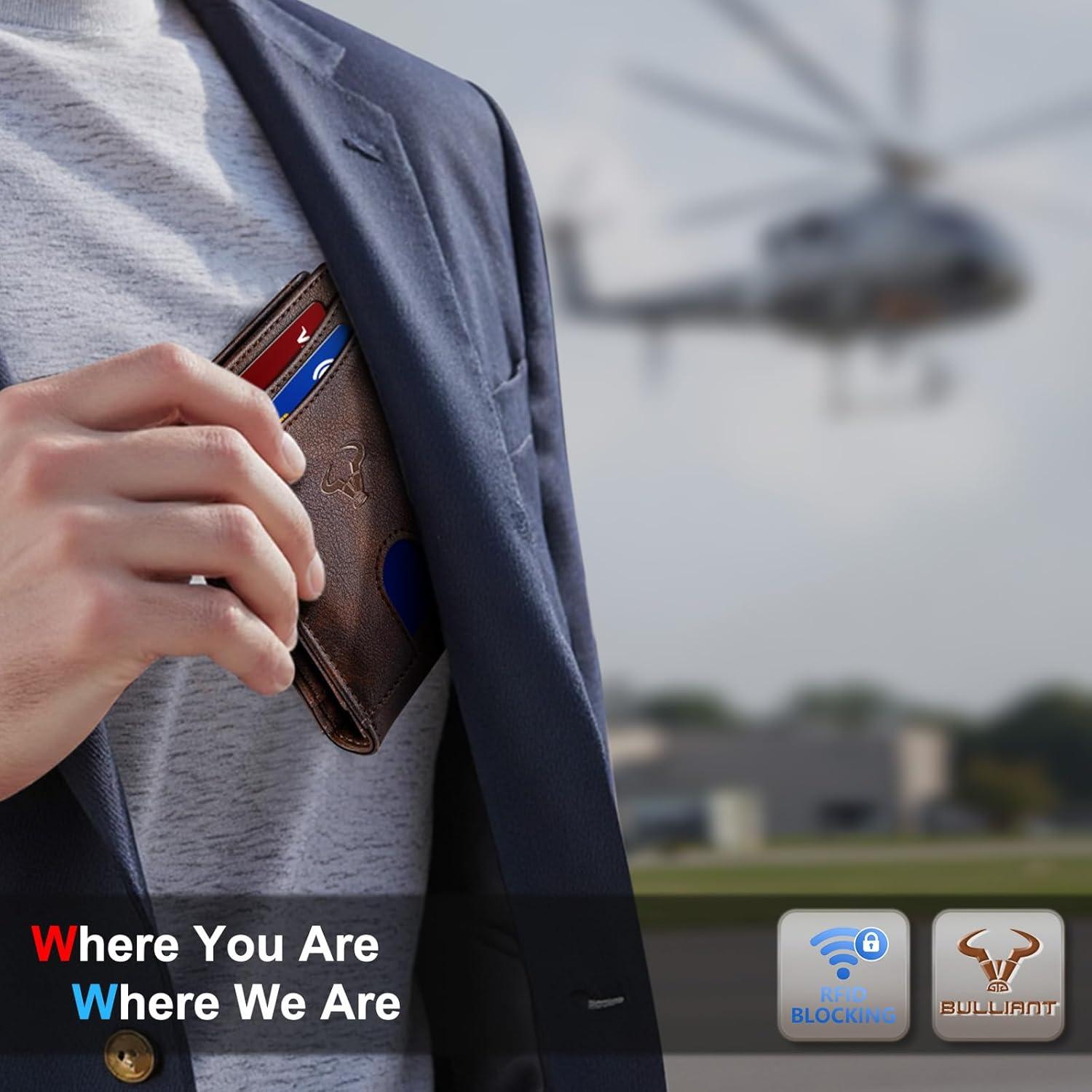 image:imageBULLIANT Men Airtag WalletSlim Wallet RFID Blocken for Gift Men 11CardsSeamless Apple Airtag CompatibleForest Brown7873