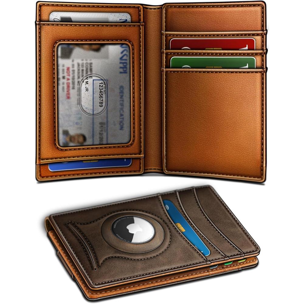 image:imageBULLIANT Men Airtag WalletSlim Wallet Money Clip Card Holder Magnetic Closure 12 Cards in Front Pocket RFID BlockingCoffee7759