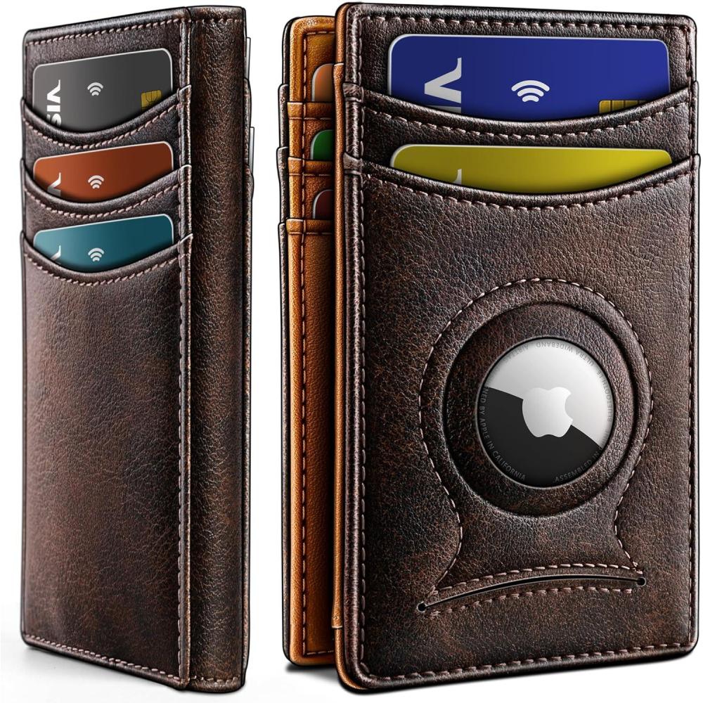 image:imageBULLIANT Men Airtag WalletSlim Wallet Money Clip Card Holder Magnetic Closure 12 Cards in Front Pocket RFID BlockingForest Brown8157
