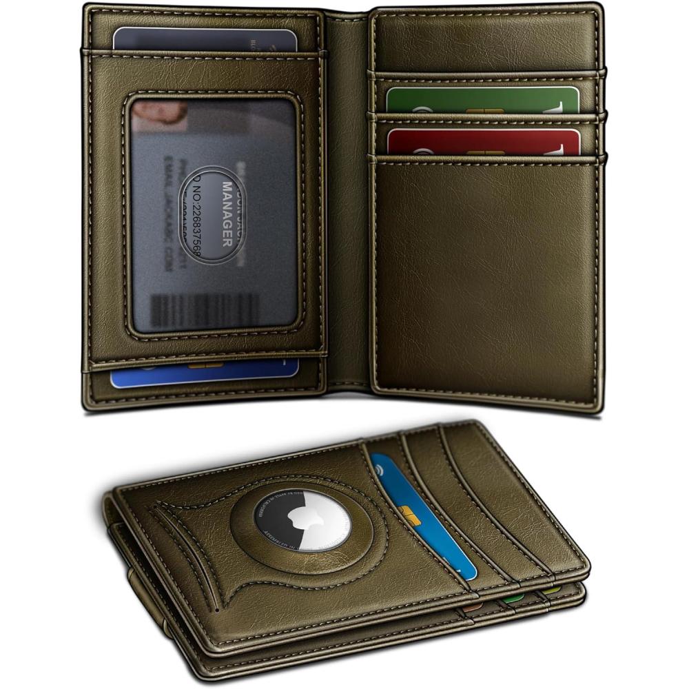 image:imageBULLIANT Men Airtag WalletSlim Wallet Money Clip Card Holder Magnetic Closure 12 Cards in Front Pocket RFID BlockingOlive7801