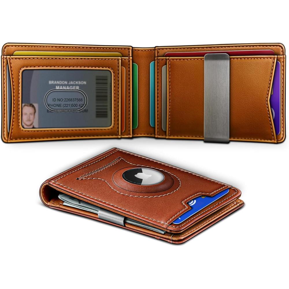image:imageBULLIANT Men Airtag WalletSlim Wallet RFID Blocken for Gift Men 11CardsSeamless Apple Airtag CompatibleBrick Brown7871