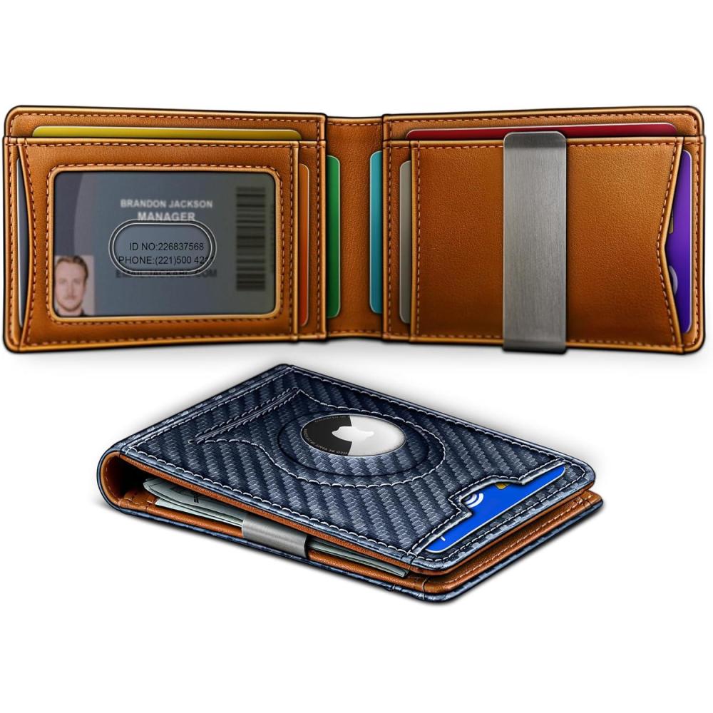 image:imageBULLIANT Men Airtag WalletSlim Wallet RFID Blocken for Gift Men 11CardsSeamless Apple Airtag CompatiblePurplish Blue7868