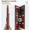 BULLIANT Men Airtag Wallet,Slim Wallet Money Clip Card Holder Magnetic Closure 12 Cards in Front Pocket RFID Blocking(Brick Brown7758)