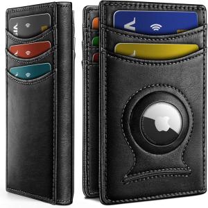 BULLIANT Men Airtag Wallet,Slim Wallet Money Clip Card Holder Magnetic Closure 12 Cards in Front Pocket RFID Blocking(Black6271)