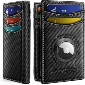 BULLIANT Men Airtag Wallet,Slim Wallet Money Clip Card Holder Magnetic Closure 12 Cards in Front Pocket RFID Blocking(Black8153)