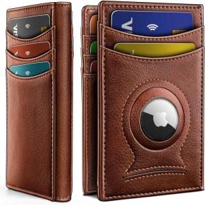 BULLIANT Men Airtag Wallet,Slim Wallet Money Clip Card Holder Magnetic Closure 12 Cards in Front Pocket RFID Blocking(Brick Brown8155)