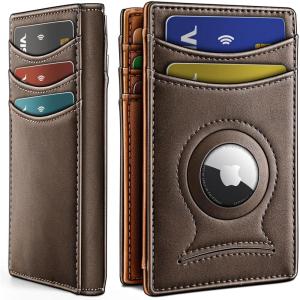 BULLIANT Men Airtag Wallet,Slim Wallet Money Clip Card Holder Magnetic Closure 12 Cards in Front Pocket RFID Blocking(Coffee8158)