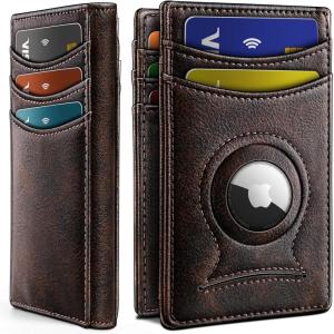 BULLIANT Men Airtag Wallet,Slim Wallet Money Clip Card Holder Magnetic Closure 12 Cards in Front Pocket RFID Blocking(Forest Brown6268)