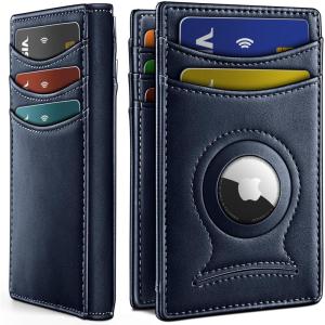 BULLIANT Men Airtag Wallet,Slim Wallet Money Clip Card Holder Magnetic Closure 12 Cards in Front Pocket RFID Blocking(Purplish Blue6269)