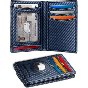 BULLIANT Men Airtag Wallet,Slim Wallet Money Clip Card Holder Magnetic Closure 12 Cards in Front Pocket RFID Blocking(Purplish Blue7799)