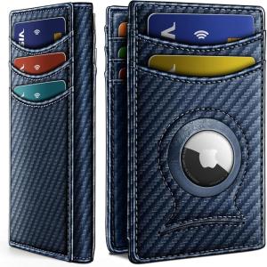 BULLIANT Men Airtag Wallet,Slim Wallet Money Clip Card Holder Magnetic Closure 12 Cards in Front Pocket RFID Blocking(Purplish Blue8154)