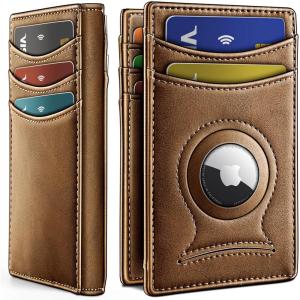 BULLIANT Men Airtag Wallet,Slim Wallet Money Clip Card Holder Magnetic Closure 12 Cards in Front Pocket RFID Blocking(Tiger Eye8156)