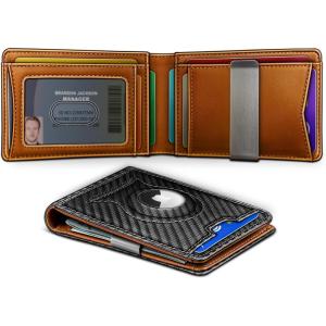 BULLIANT Men Airtag Wallet,Slim Wallet RFID Blocken for Gift Men 11Cards-Seamless Apple Airtag Compatible(Black7867)