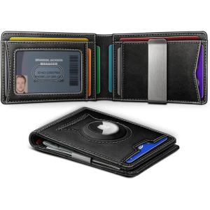 BULLIANT Men Airtag Wallet,Slim Wallet RFID Blocken for Gift Men 11Cards-Seamless Apple Airtag Compatible(Black7870)