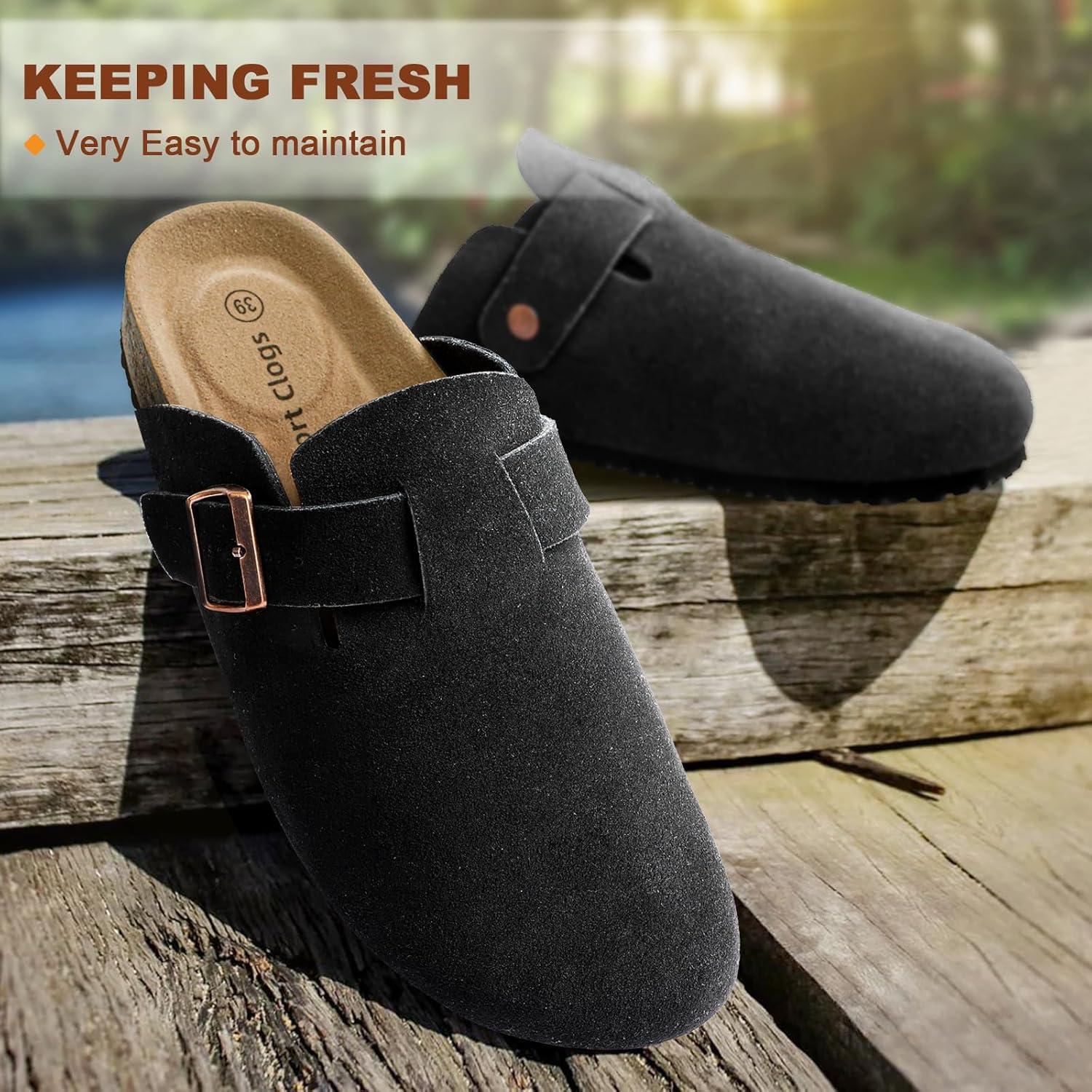 image:imageBULLIANT Clogs Mules Sandals Potato Shoes Men WomenFleeceLined Cow Suede UpperMemory Foam Cushioned CorkFootbedBlack6285