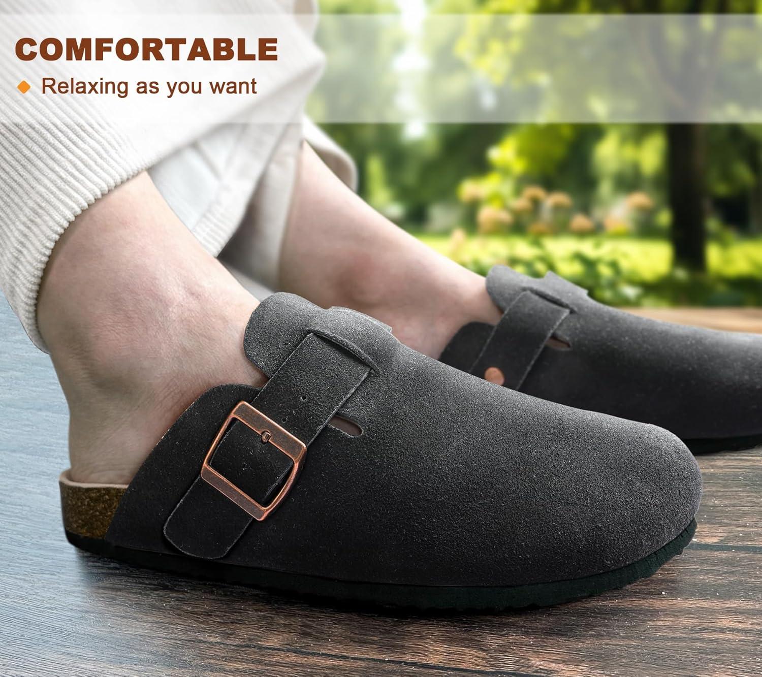 image:imageBULLIANT Clogs Mules Sandals Potato Shoes Men WomenFleeceLined Cow Suede UpperMemory Foam Cushioned CorkFootbedBlack6285