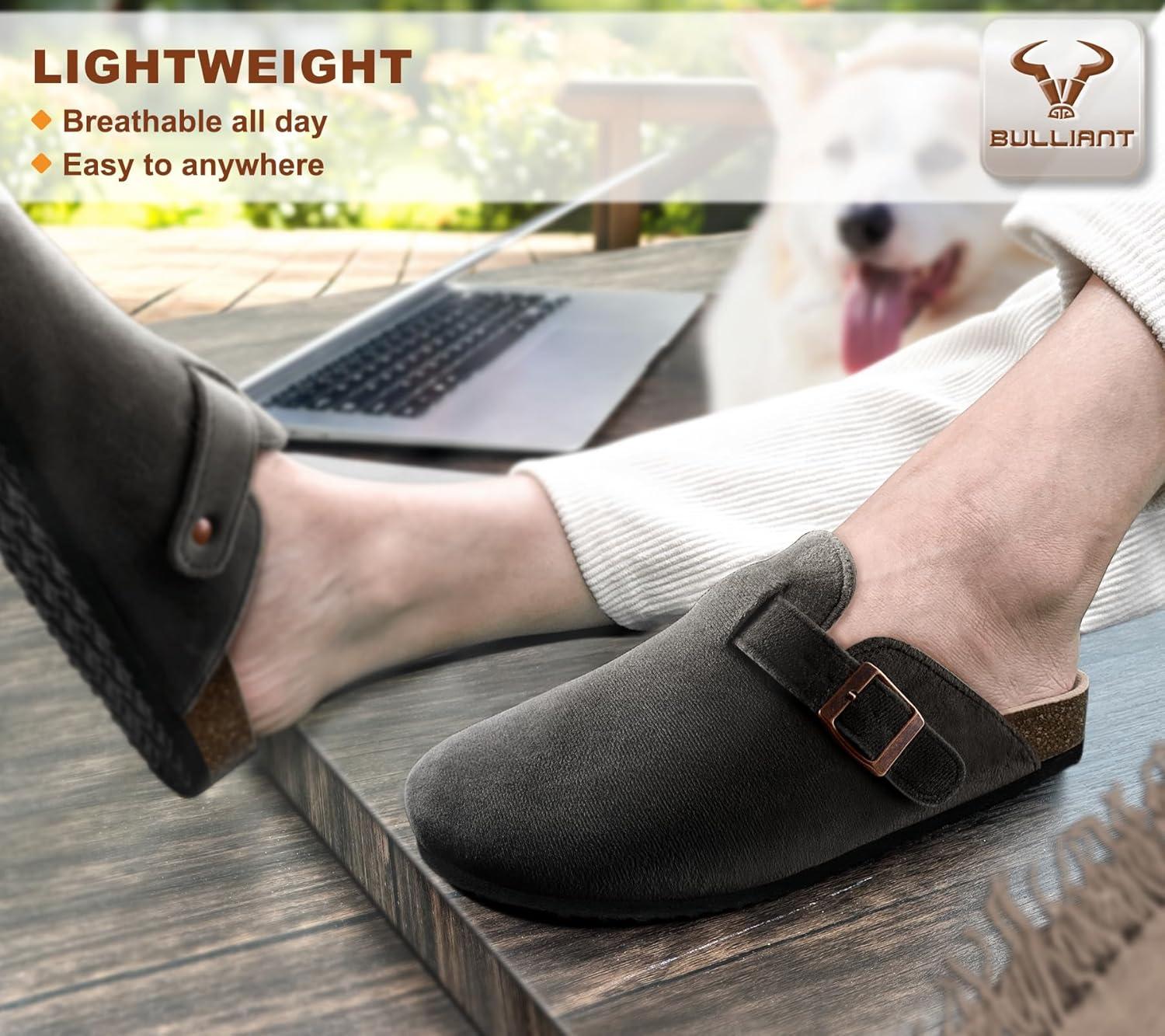 image:imageBULLIANT Clogs Mules Sandals Potato Shoes Men WomenFleeceLined Cow Suede UpperMemory Foam Cushioned CorkFootbedBlack8527
