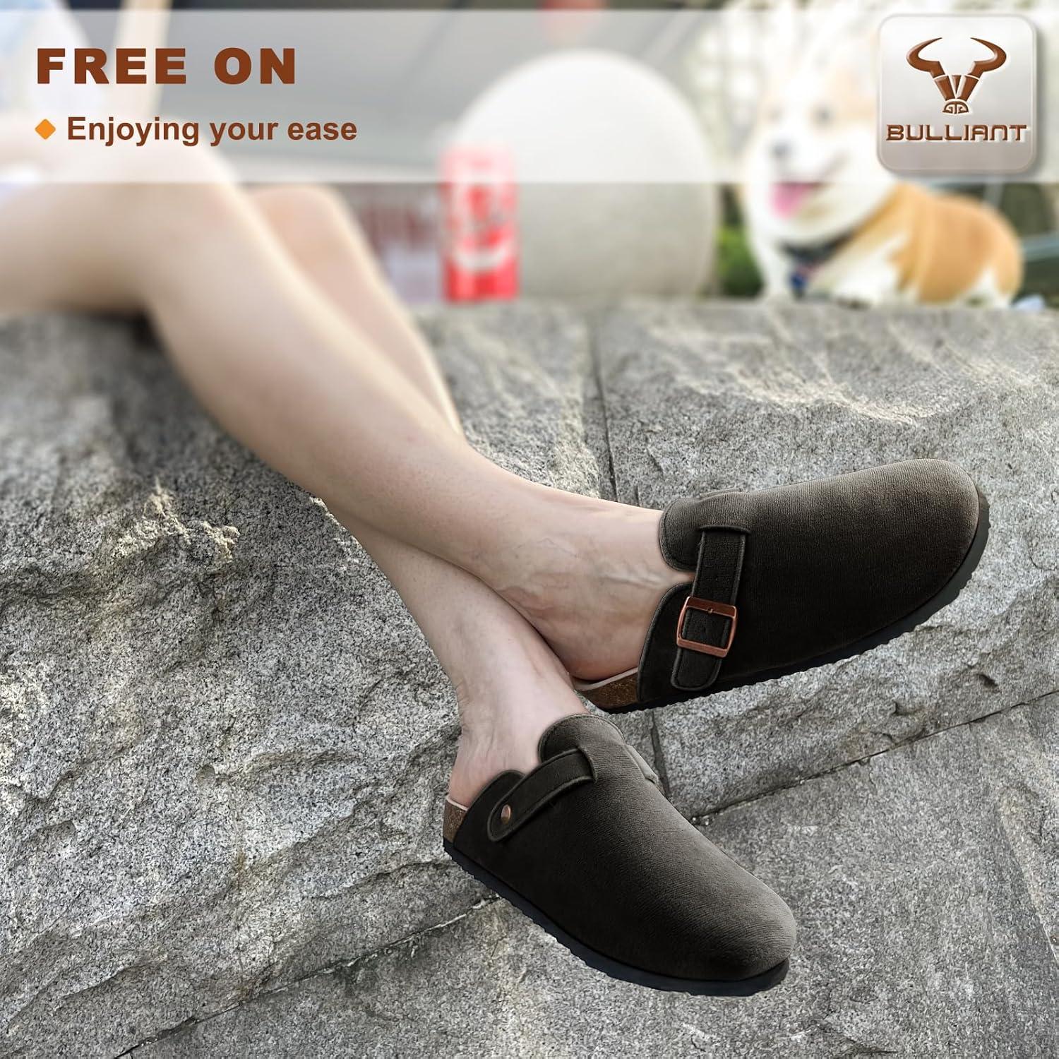image:imageBULLIANT Clogs Mules Sandals Potato Shoes Men WomenFleeceLined Cow Suede UpperMemory Foam Cushioned CorkFootbedBlack8527