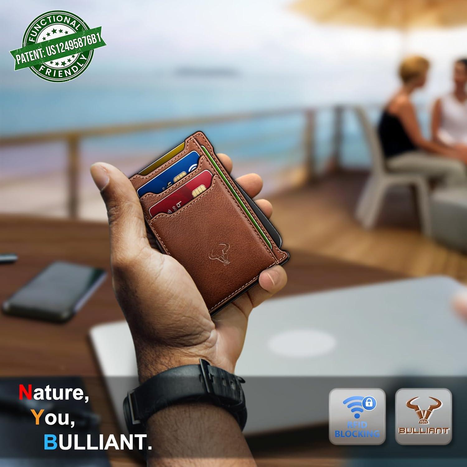 image:imageBULLIANT Men WalletSlim Money Clip Wallet Metal Card Case With Pop up Access 9 Cards RFID Blocking Pocket FitBrick Brown8142