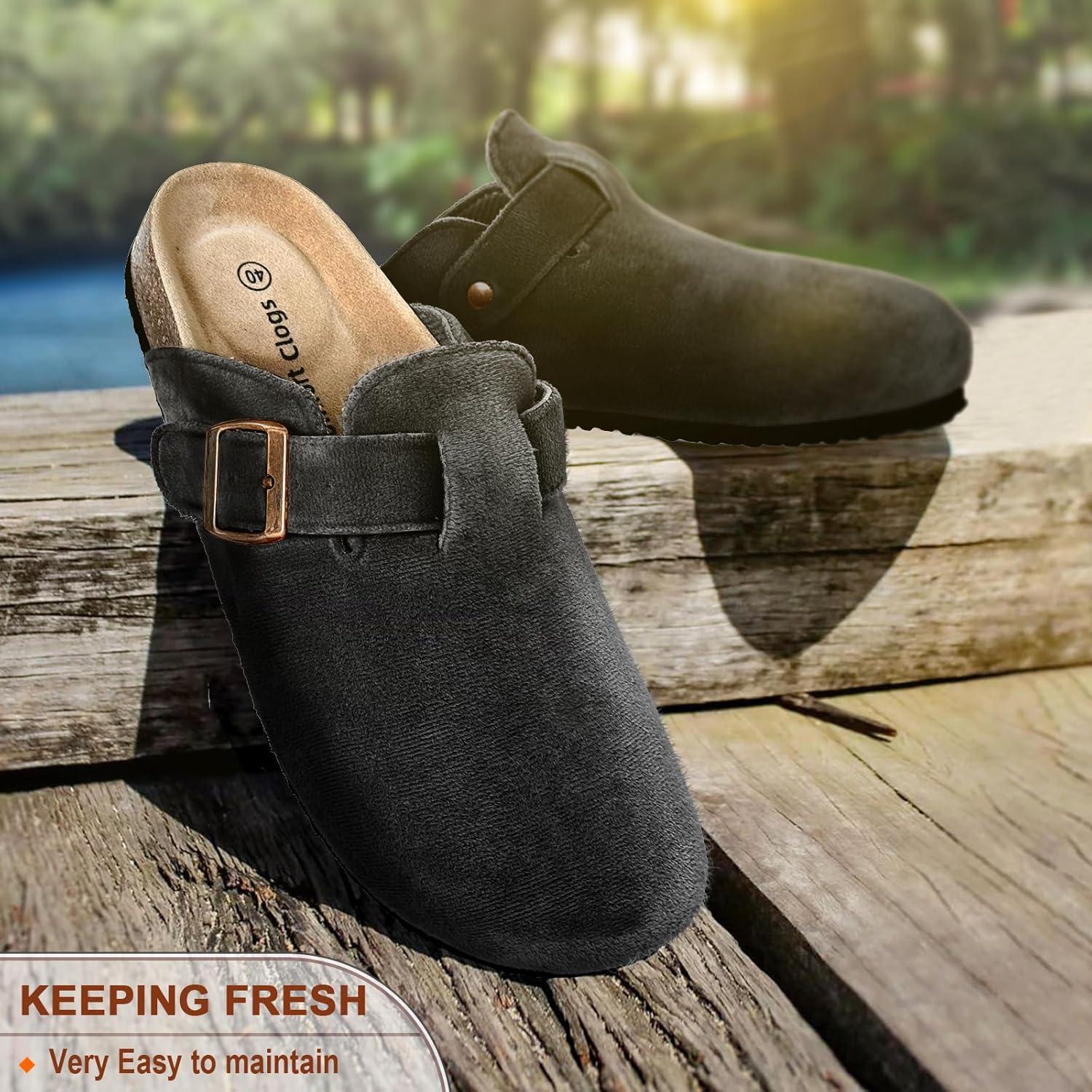image:imageBULLIANT Women ClogsFleeceLined Suede Mules Slippers Nurse Shoes UnisexMemory Foam Arch Support CorkFootbedBlack4168