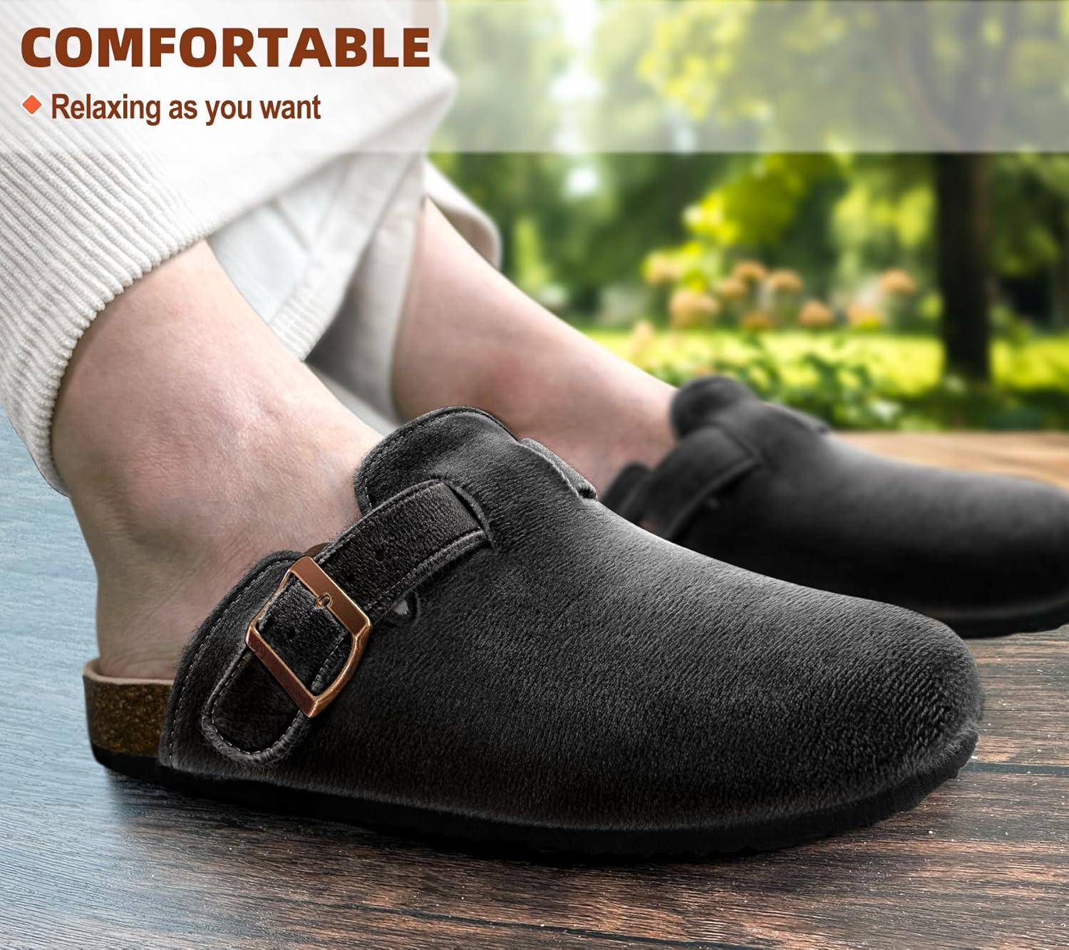 image:imageBULLIANT Women ClogsFleeceLined Suede Mules Slippers Nurse Shoes UnisexMemory Foam Arch Support CorkFootbedBlack4168