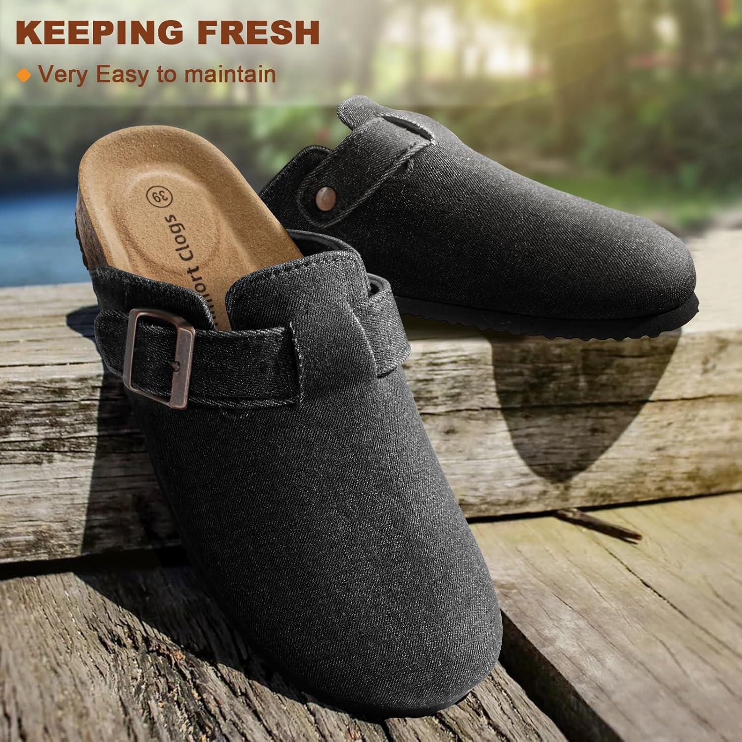 image:imageBULLIANT Women ClogsFleeceLined Suede Mules Slippers Nurse Shoes UnisexMemory Foam Arch Support CorkFootbedBlack6259