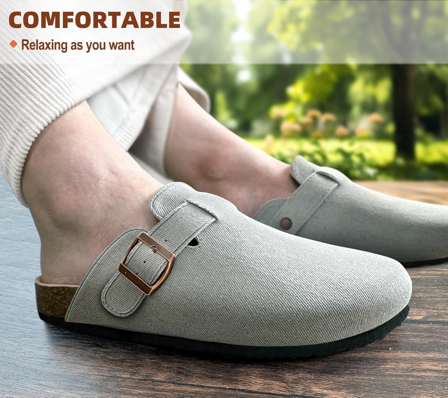 image:imageBULLIANT Women ClogsFleeceLined Suede Mules Slippers Nurse Shoes UnisexMemory Foam Arch Support CorkFootbedCambridge Blue6261