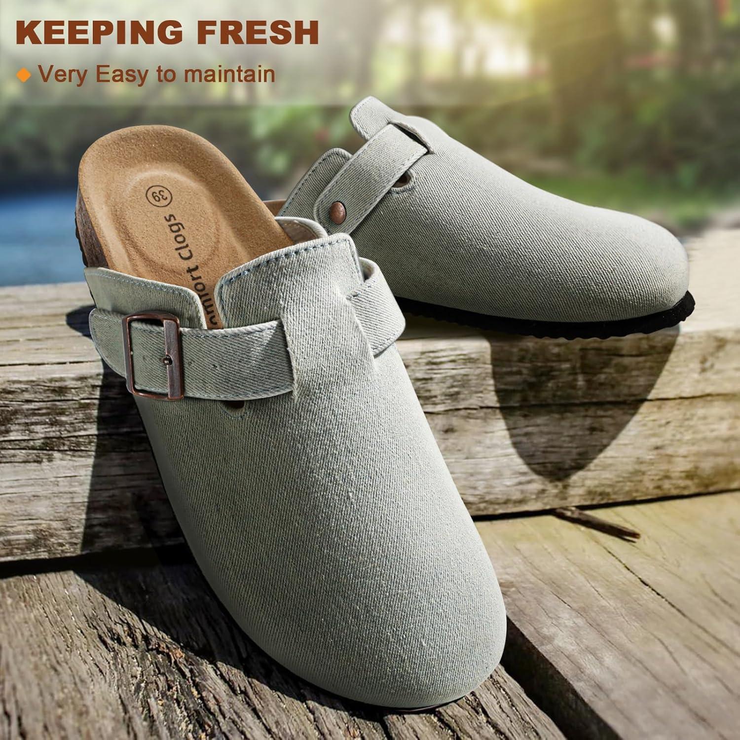 image:imageBULLIANT Women ClogsFleeceLined Suede Mules Slippers Nurse Shoes UnisexMemory Foam Arch Support CorkFootbedCambridge Blue6261