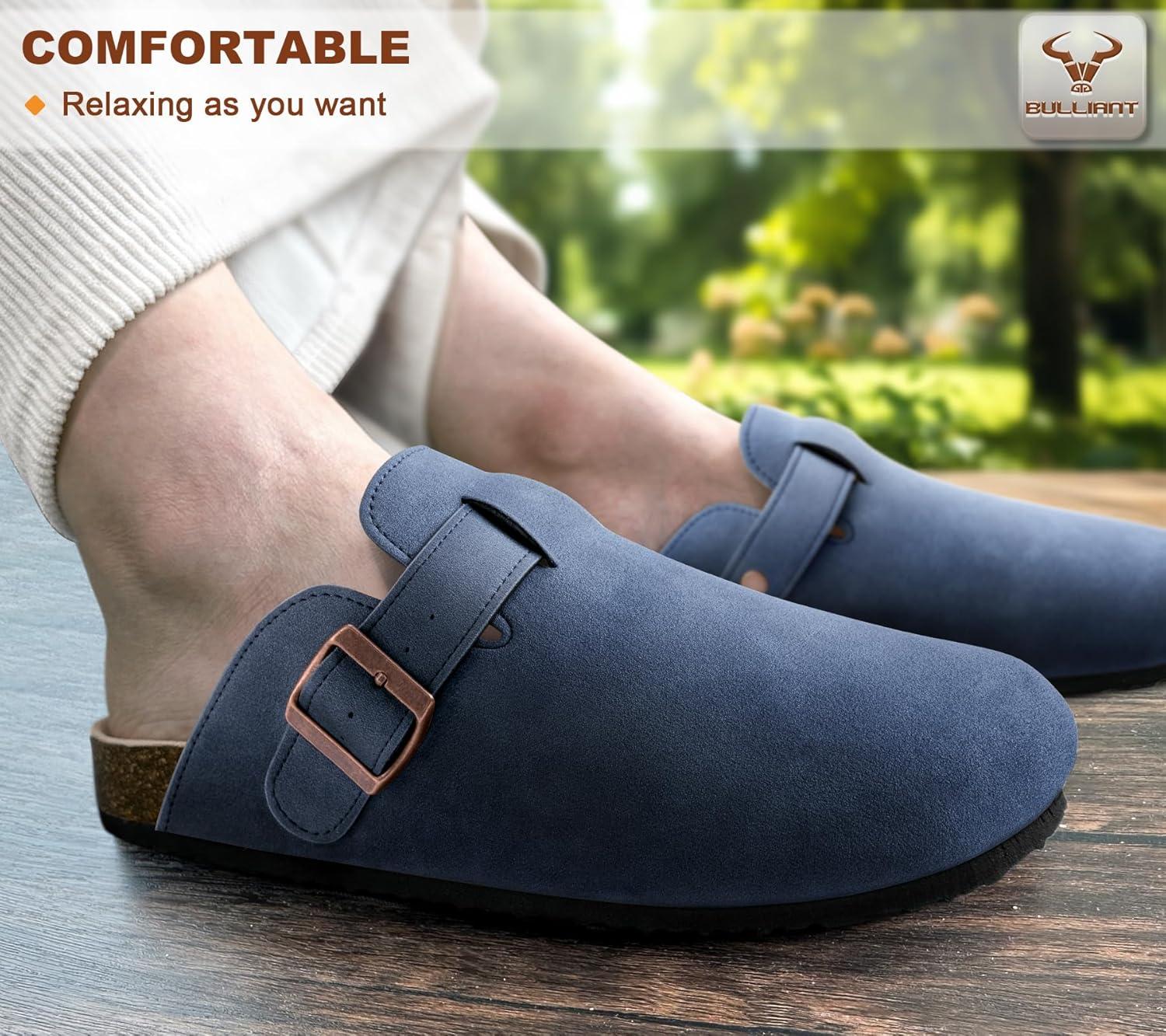 image:imageBULLIANT Women ClogsFleeceLined Suede Mules Slippers Nurse Shoes UnisexMemory Foam Arch Support CorkFootbedCambridge Blue6532