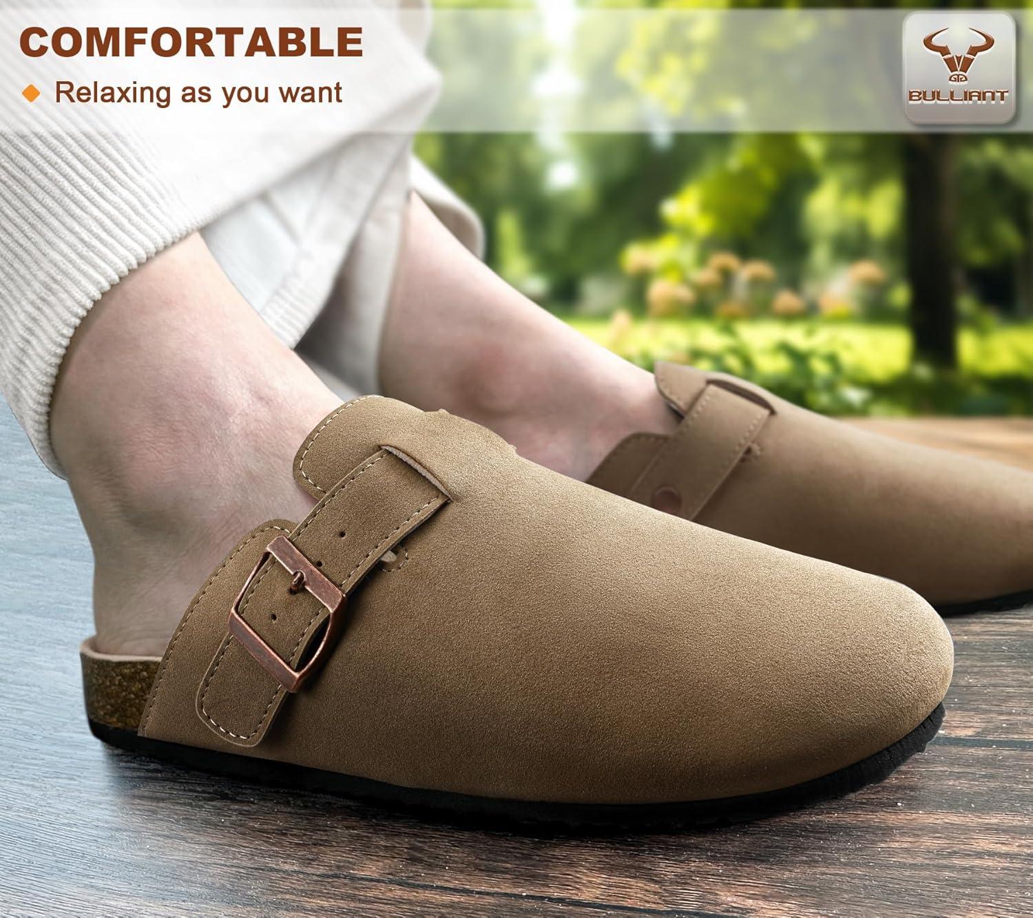 image:imageBULLIANT Women ClogsFleeceLined Suede Mules Slippers Nurse Shoes UnisexMemory Foam Arch Support CorkFootbedCamel7562
