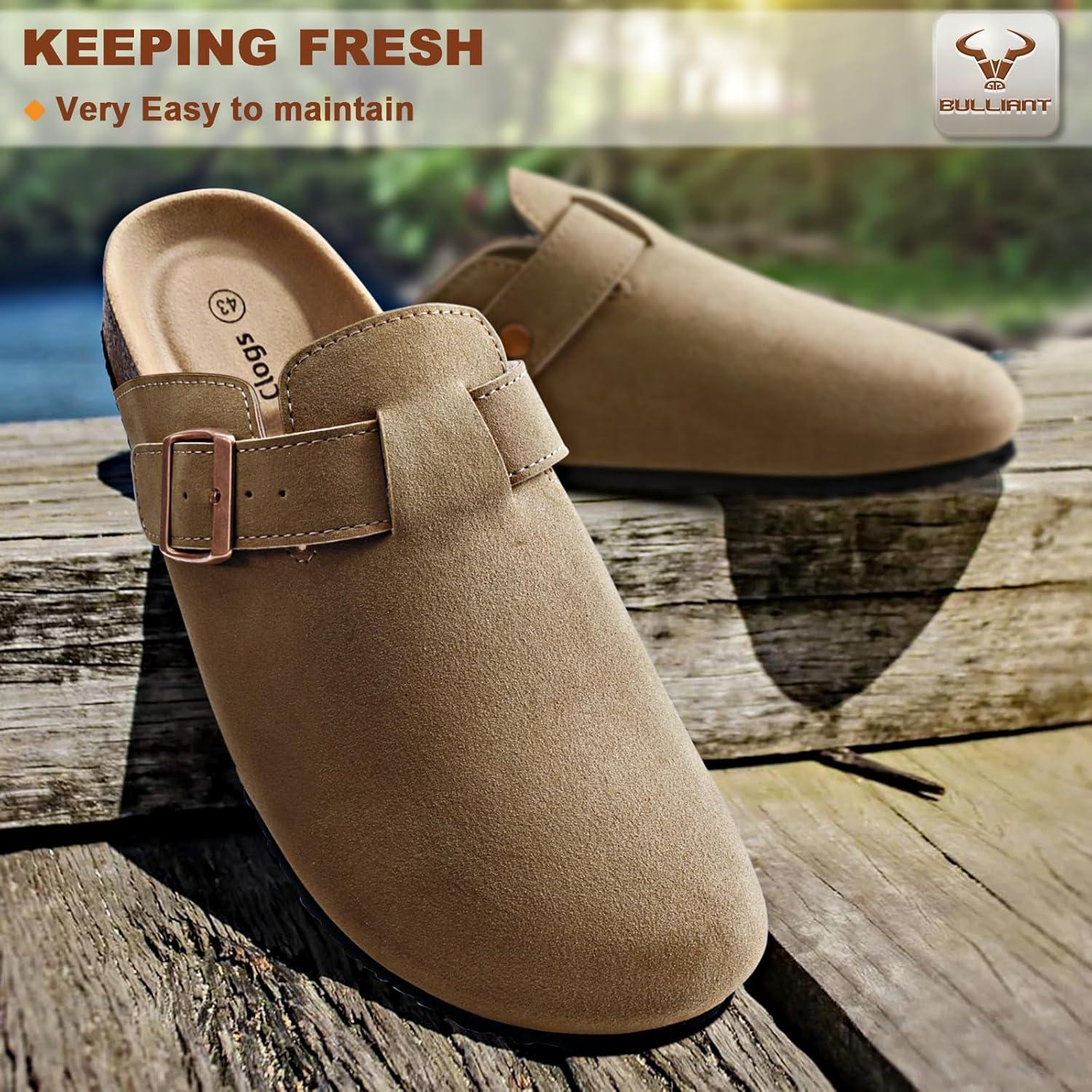 image:imageBULLIANT Women ClogsFleeceLined Suede Mules Slippers Nurse Shoes UnisexMemory Foam Arch Support CorkFootbedCamel7562