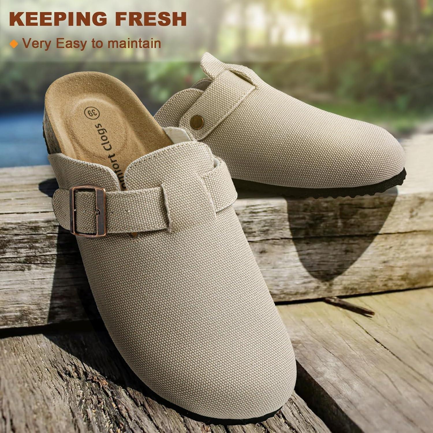 image:imageBULLIANT Women ClogsFleeceLined Suede Mules Slippers Nurse Shoes UnisexMemory Foam Arch Support CorkFootbedKhaki4856