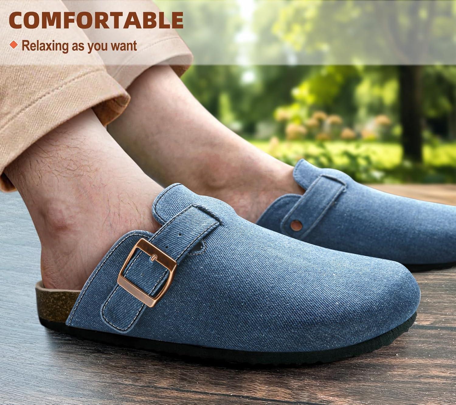 image:imageBULLIANT Women ClogsFleeceLined Suede Mules Slippers Nurse Shoes UnisexMemory Foam Arch Support CorkFootbedPurplish Blue6260