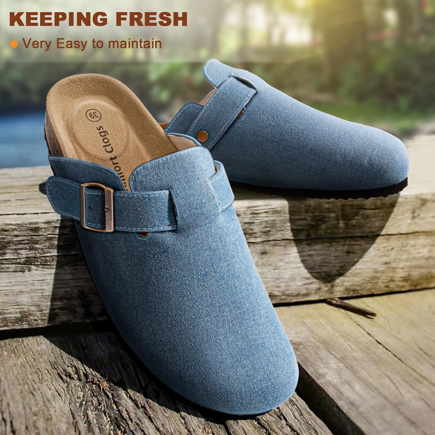 image:imageBULLIANT Women ClogsFleeceLined Suede Mules Slippers Nurse Shoes UnisexMemory Foam Arch Support CorkFootbedPurplish Blue6260