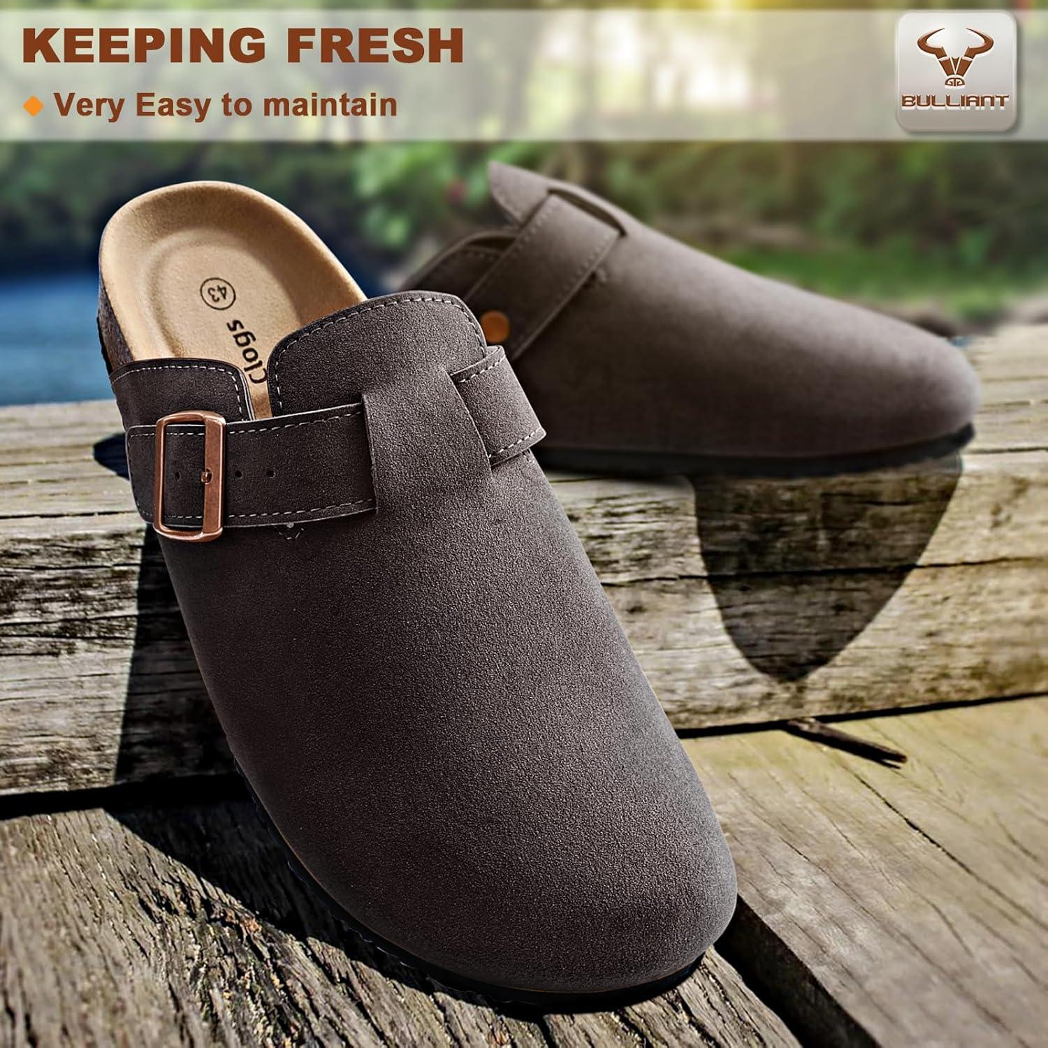 image:imageBULLIANT Women ClogsFleeceLined Suede Mules Slippers Nurse Shoes UnisexMemory Foam Arch Support CorkFootbedSauce Coffee7565