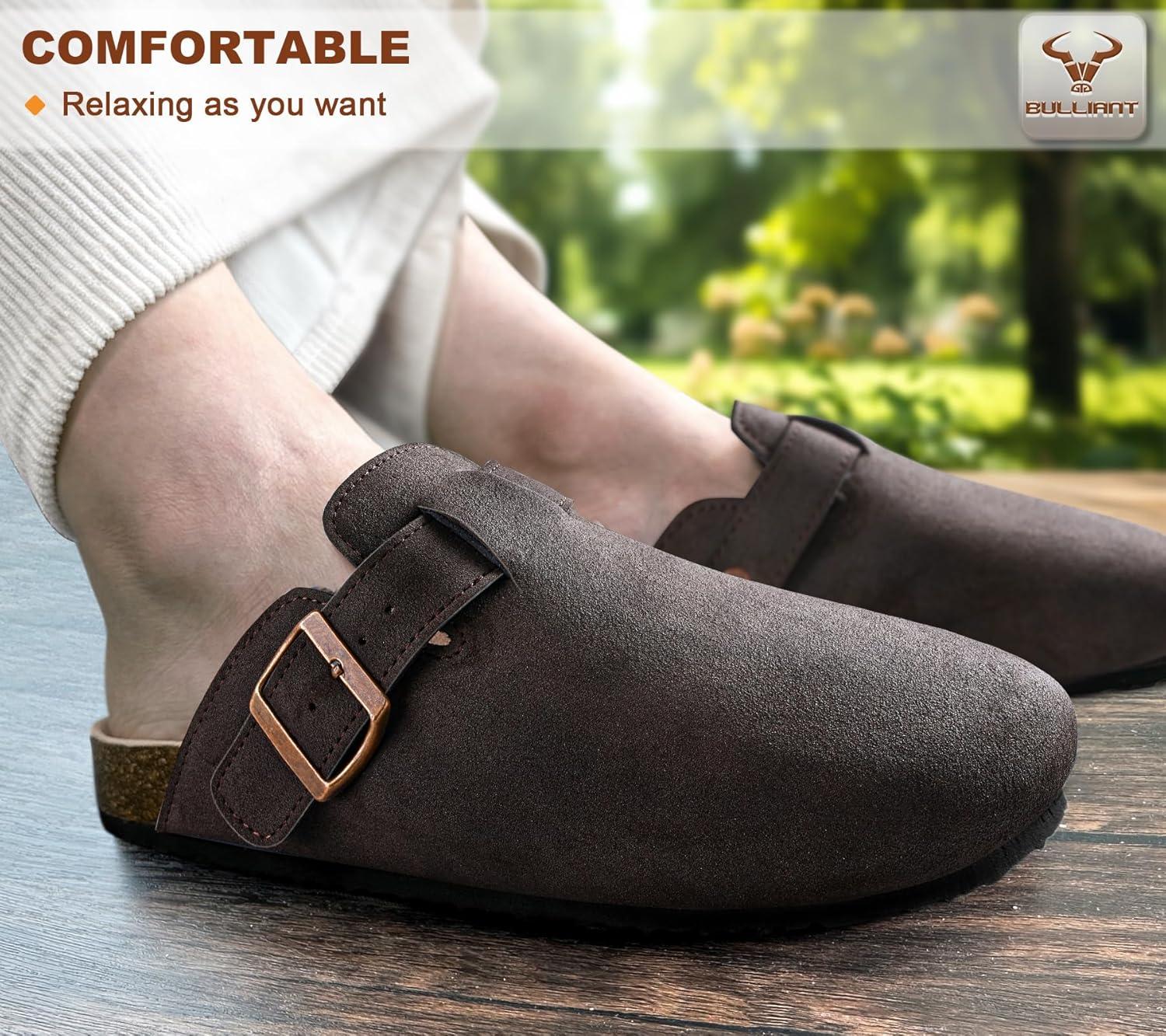image:imageBULLIANT Women ClogsFleeceLined Suede Mules Slippers Nurse Shoes UnisexMemory Foam Arch Support CorkFootbedSauce Coffee7565