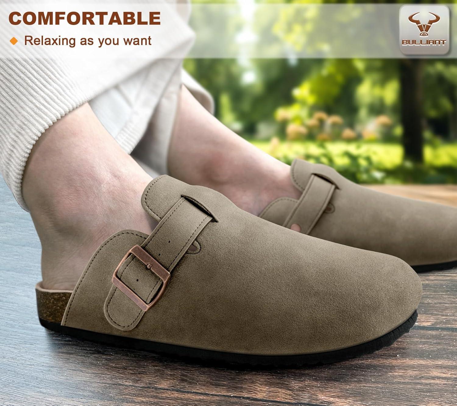 image:imageBULLIANT Women ClogsFleeceLined Suede Mules Slippers Nurse Shoes UnisexMemory Foam Arch Support CorkFootbedTaupe6533